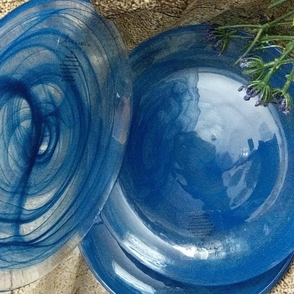 Set of 4 Swirl Glass Blue Side Salad Plates - Picture 4 of 4
